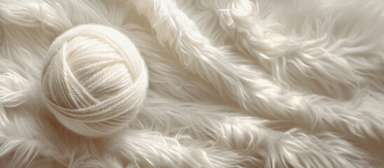 White fluffy wool yarn ball light fluffy fur background top view