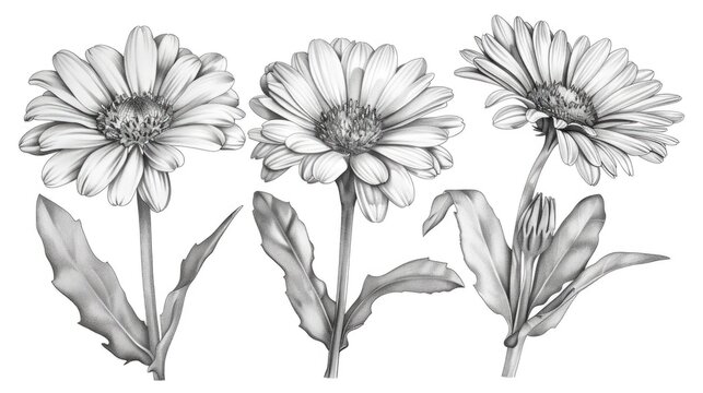 Simple drawing of three flowers, suitable for various design projects