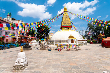 nepalese style stupa at kathmandu street	
