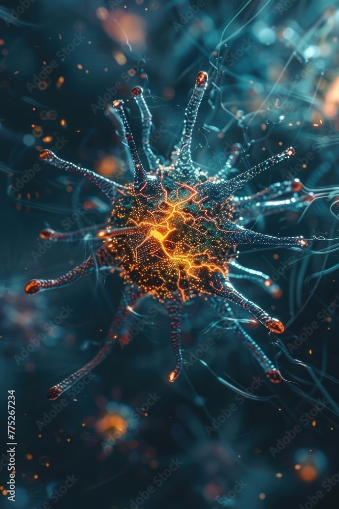 Poster detailed view of a cell with numerous small dots. suitable for scientific and educational projects