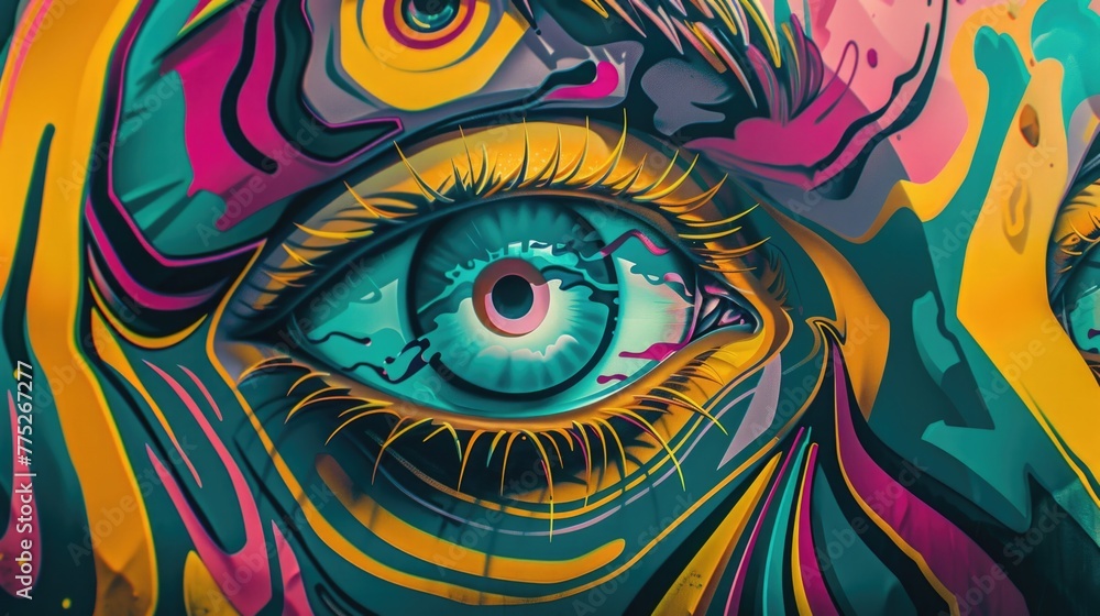 Poster close up view of a painting of an eye, suitable for artistic projects