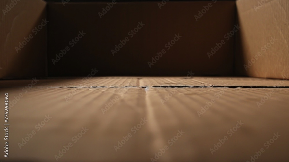 Poster A close up view of a cardboard box on the floor. Suitable for packaging and storage concepts