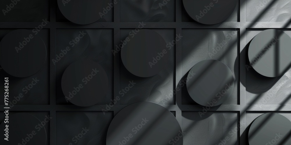 Poster a black wall with circles and shadows. suitable for abstract backgrounds