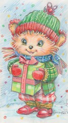 Cute illustration of a yellow bear cub with a gift and an atmosphere of love and celebration.
Concept: children's literature and greeting cards, about family, friendship and celebrations.