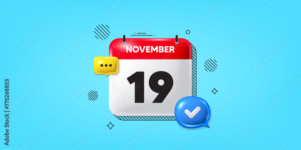 Poster calendar date of november 3d icon. 19th day of the month icon. event schedule date. meeting appointm