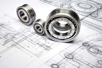 Ball bearings on white technical drawing