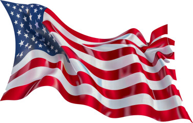 American flag waving with pride cut out on transparent background