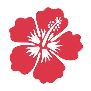 Minimal flower icon silhouette floral sign isolated. Aloha beach symbol hibiscus tropical flower exotic bloom chinese rose or cherry. Single flower icon for logo, Hawaiian print stamp design element.