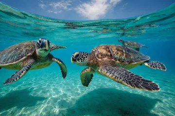 Muurstickers sea turtle swimming in water © Sibghat