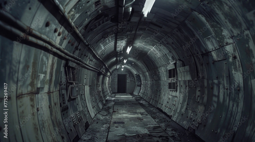 Poster dark tunnel with a light shining at the end, suitable for concepts of hope and success