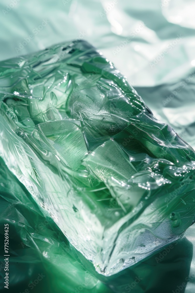Leinwandbilder a green block of ice on a table, suitable for various concepts and designs