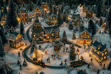 Festive Night View of a Snow-laden Christmas Village