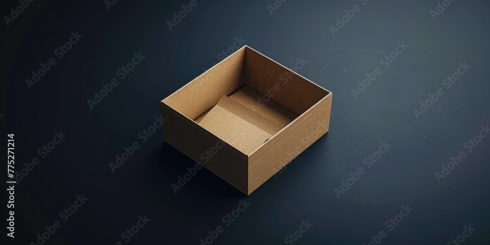 Poster A simple image of an open cardboard box on a dark surface. Suitable for various concepts and designs