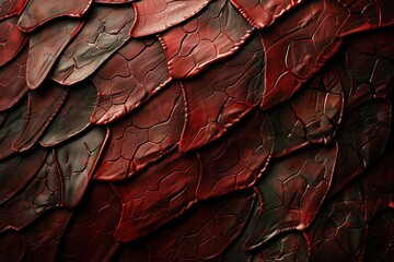 High-resolution image showcasing the texture of dragon skin with a rich red and dark green color palette.