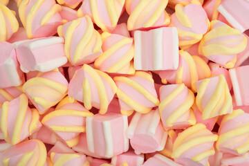Colorful marshmallow candies for background use close up. Top view - 775271487
