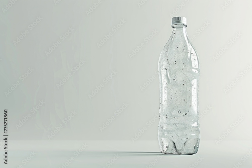 Poster a bottle of water placed on a table, suitable for various concepts and designs