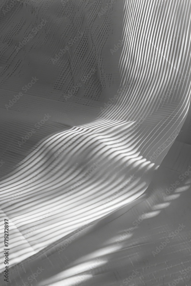 Poster A black and white photo of a curved bench. Suitable for various design projects