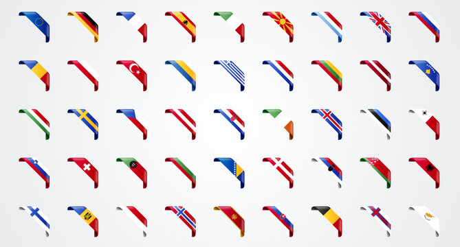 Europe Flag Banner Or Ribbon Corner Set