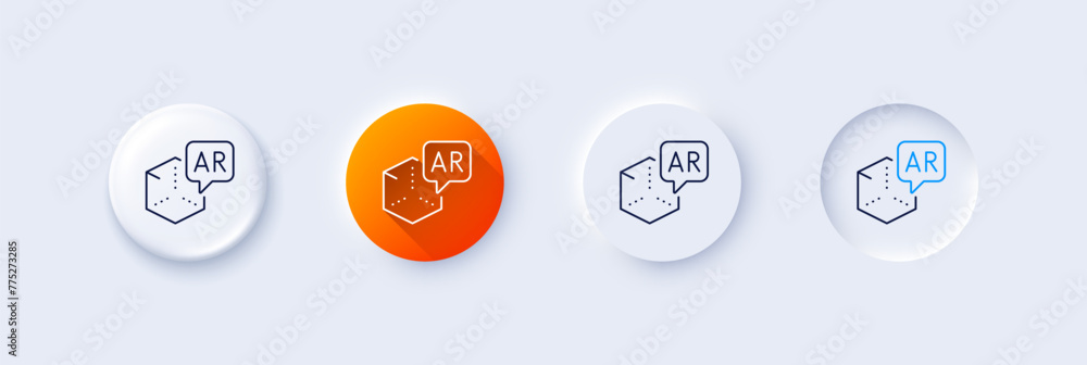 Poster augmented reality line icon. neumorphic, orange gradient, 3d pin buttons. vr simulation sign. 3d cub