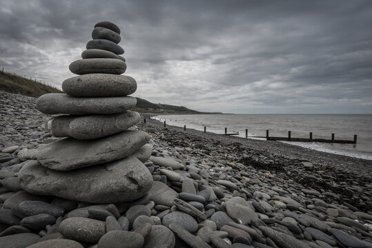 stack of stones on a welsh beach