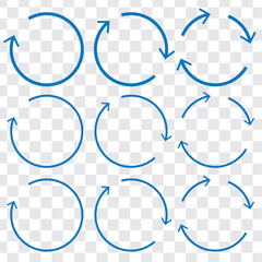 Set of circle arrow vector icons. Recycling icon. Circular rotation loading elements, redo process. 11:11 - obrazy, fototapety, plakaty