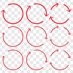 Set of circle arrows. Circular, circle arrow, red circle arrows for infographics, web design.  - obrazy, fototapety, plakaty