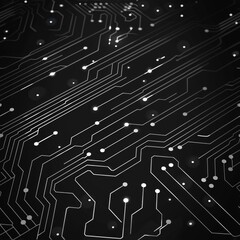 Detailed black and white photo of a circuit board. Suitable for technology concepts