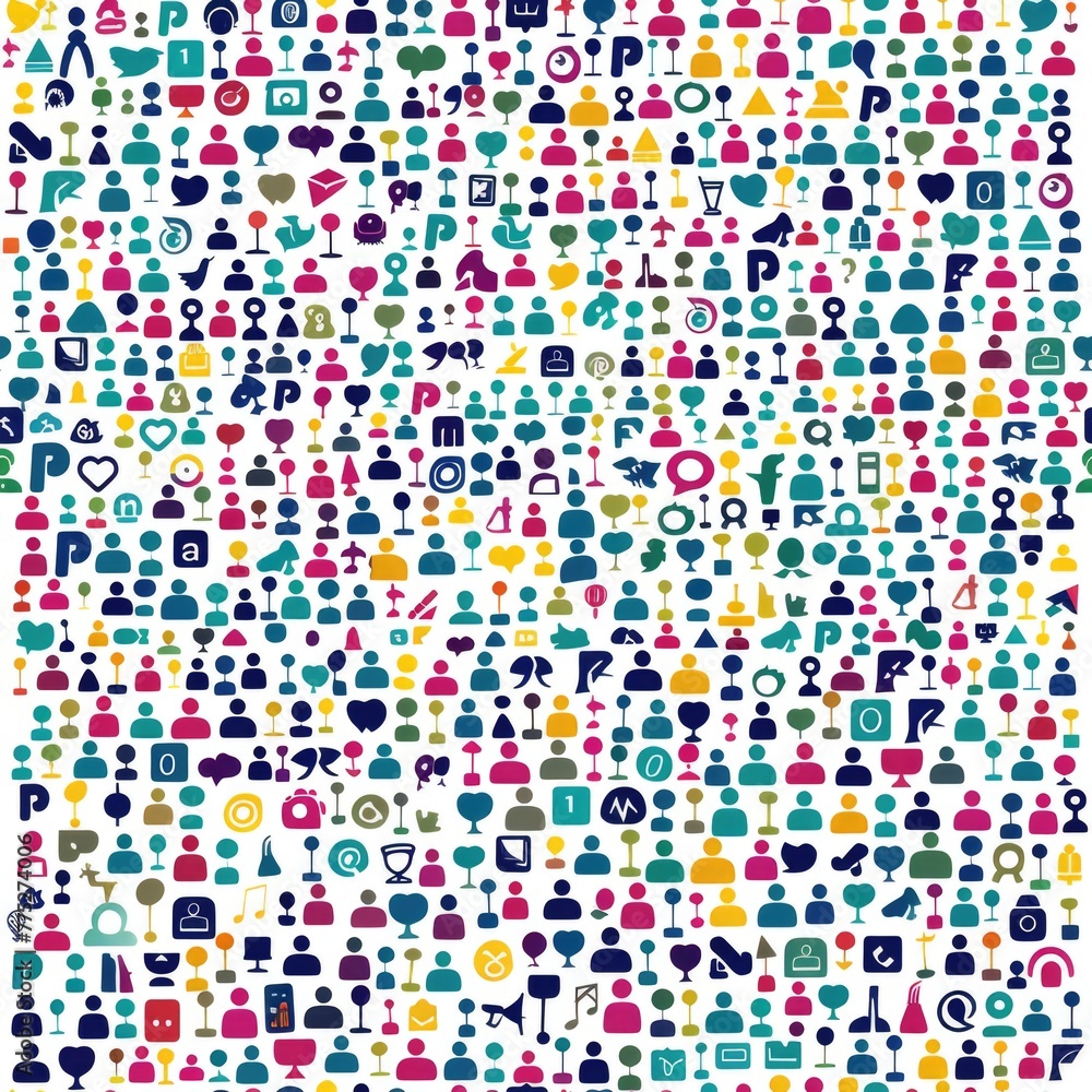 Poster various colored icons on a plain white background. suitable for website design or marketing material