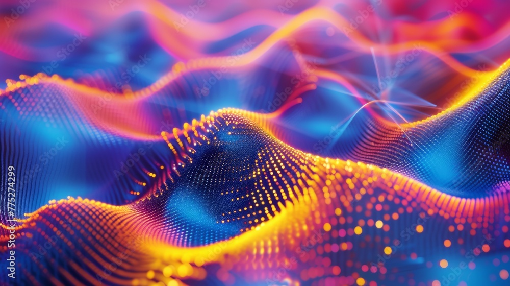 Poster a colorful abstract image of a wave pattern with dots, ai