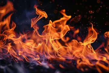 Dancing flames lick upwards against a dark, inky background.