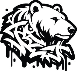 grizzly, polar bear, panda, animal silhouette in graffiti tag, hip hop, street art typography illustration. 