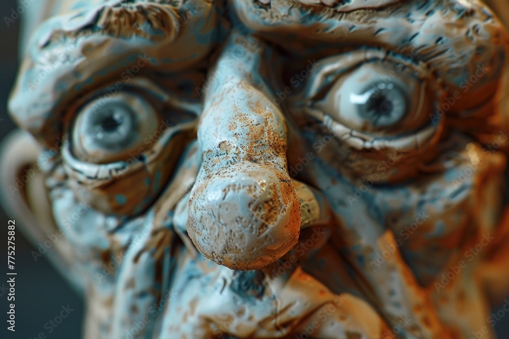 Poster detailed close-up of a man's face on a statue. suitable for historical and artistic projects