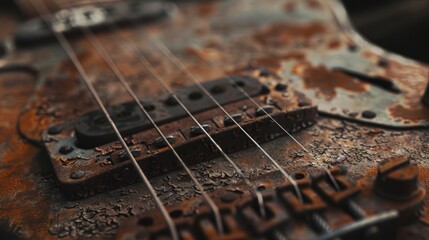 Close-up of a guitar with rust, perfect for music or vintage themes - obrazy, fototapety, plakaty