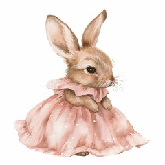 Obraz premium Watercolour Animal Clipart Cute Baby rabbit on white background