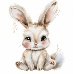 Watercolour Animal Clipart Cute Baby rabbit on white background