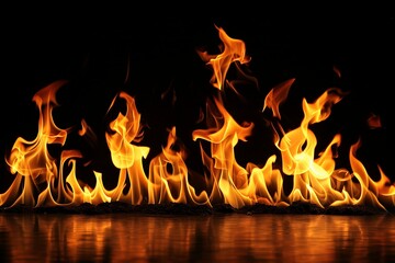 Dynamic orange and red flames lick upwards against a deep black background, creating a sense of power and destruction.