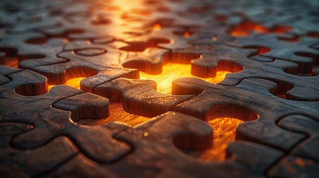 A missing jigsaw puzzle piece with a light glow, representing the business concept of completing the final puzzle piece.