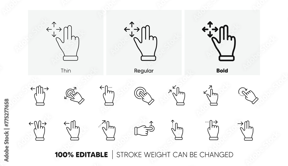 Poster hand swipe, slide gesture, multitasking icons. touchscreen gesture line icons. touchscreen technolog