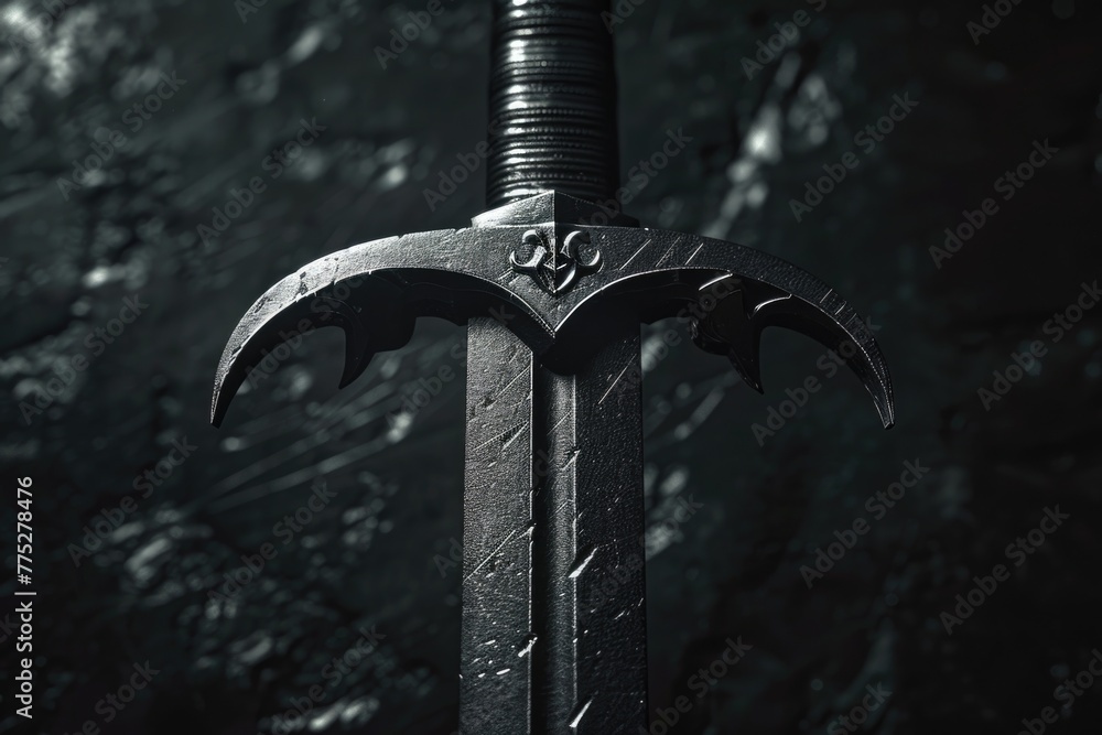 Poster detailed view of a sword on a dark backdrop. ideal for historical or fantasy themes