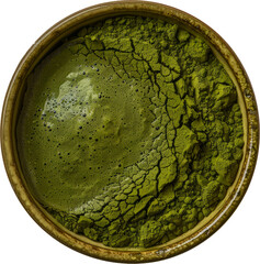 Matcha tea in a traditional ceramic bowl cut out on transparent background
