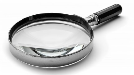 Black and silver magnifying glass isolated on a white background.