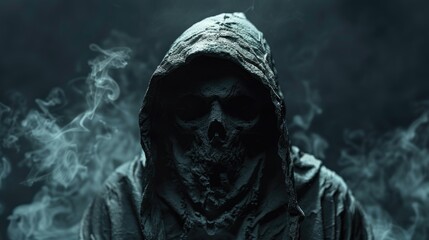 A man in a hooded jacket standing in front of smoke. Great for urban and mysterious themes - obrazy, fototapety, plakaty