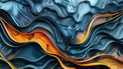 Vibrant abstract wavy design with multicolor layers. 3D digital art concept for wallpaper and graphic design with copy space