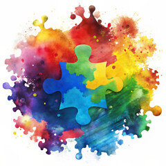 graphic puzzle on watercolor background for international autism day