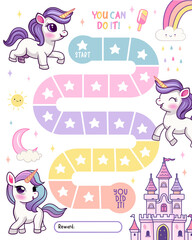 Unicorn reward chart for girls and boys. Cute baby unicorn. Table of behavior and routine work of kids.  illustration - 775280608