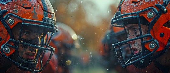 Two American football teams face off in a fierce championship game showcasing their aggressive and competitive spirit. Concept American Football, Championship Game, Fierce Competition - obrazy, fototapety, plakaty