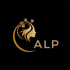 ALP letter logo. best beauty icon for parlor and saloon yellow image on black background. ALP Monogram logo design for entrepreneur and business.	

