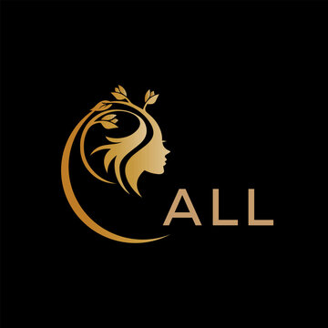 ALL letter logo. best beauty icon for parlor and saloon yellow image on black background. ALL Monogram logo design for entrepreneur and business.	
