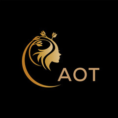 AOT letter logo. best beauty icon for parlor and saloon yellow image on black background. AOT Monogram logo design for entrepreneur and business.	

