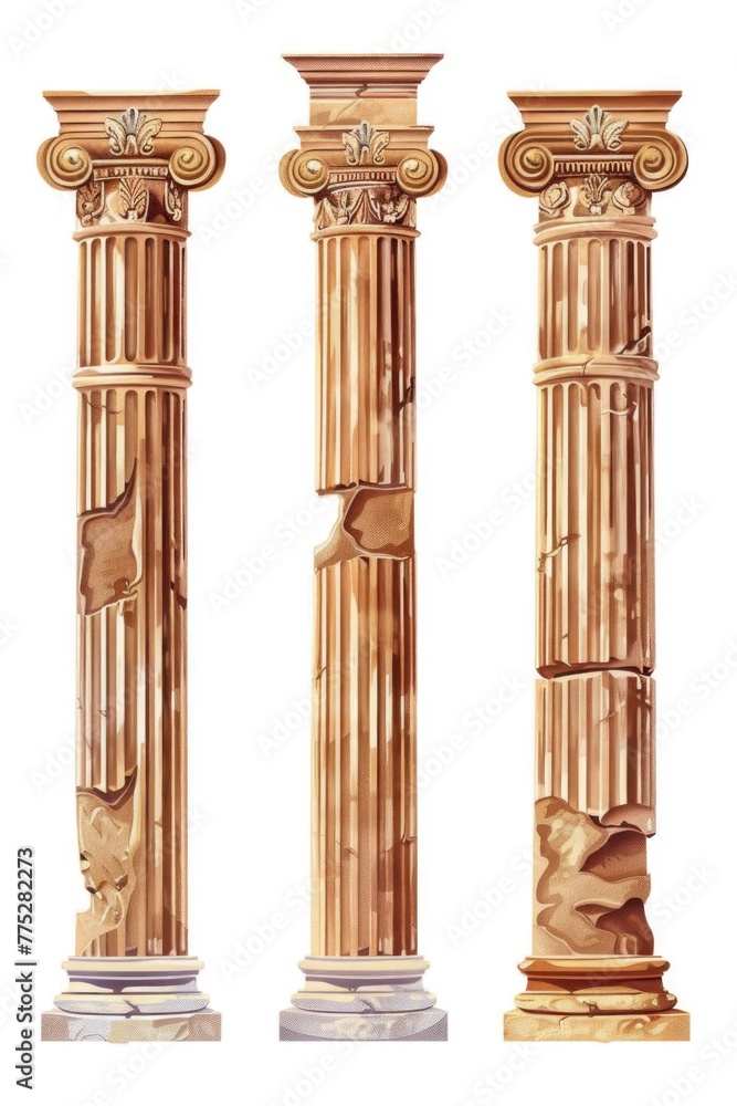 Aufkleber three columns with intricate carvings, perfect for architectural or historical projects